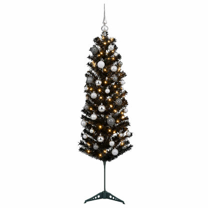 vidaXL Artificial Slim Christmas Tree with Bauble 150 cm 150 LEDs 4