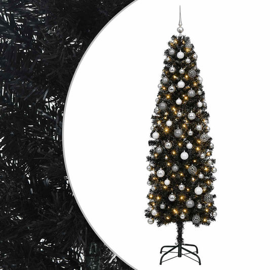 vidaXL Artificial Slim Christmas Tree with Bauble 180 cm 300 LEDs 2