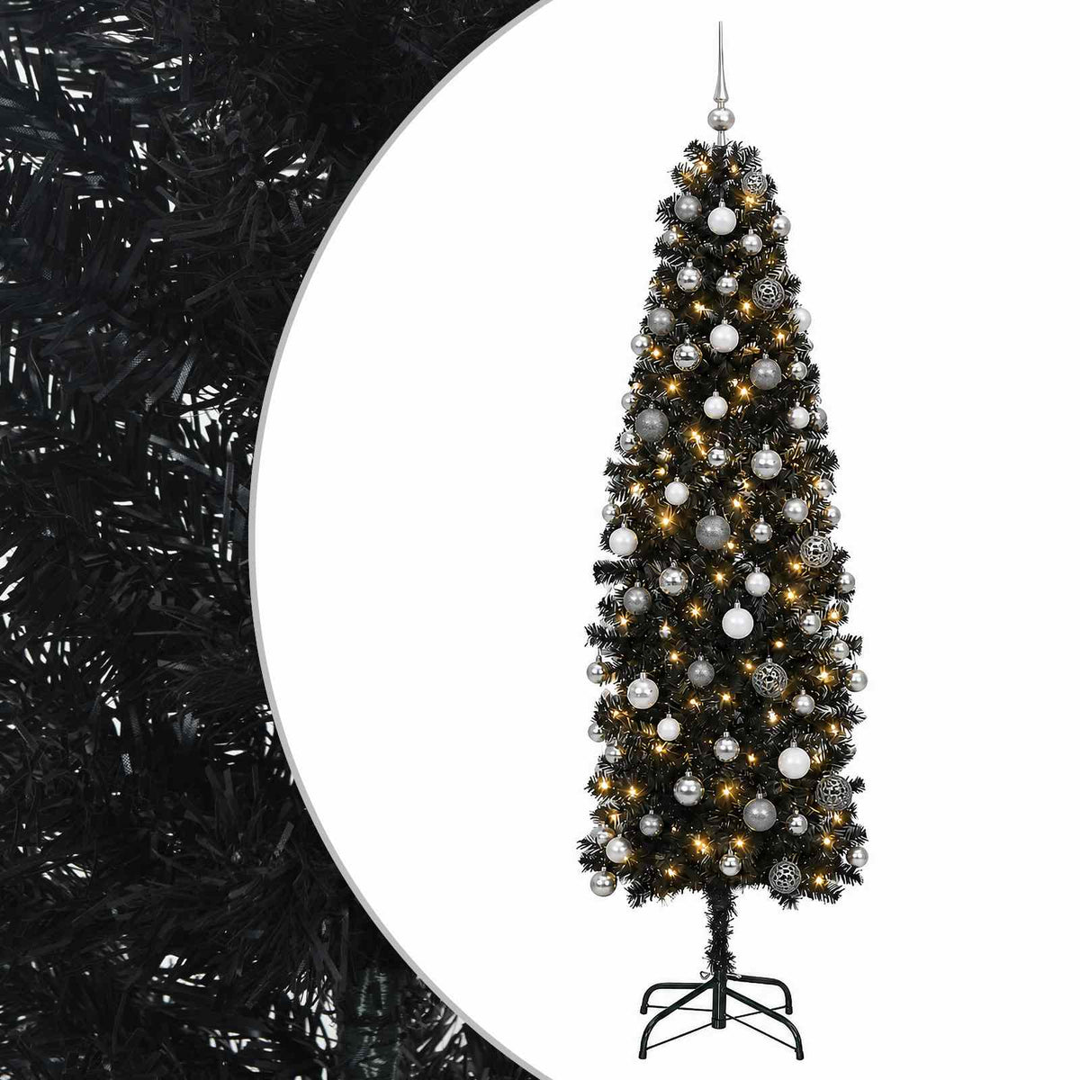 vidaXL Artificial Slim Christmas Tree with Bauble 210 cm 300 LEDs 2
