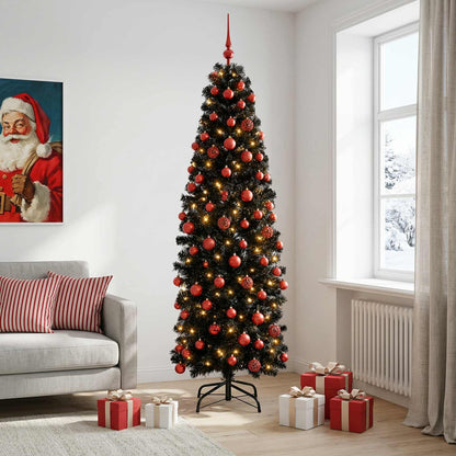 vidaXL Artificial Slim Christmas Tree with Bauble 210 cm 300 LEDs 1