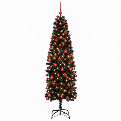 vidaXL Artificial Slim Christmas Tree with Bauble 210 cm 300 LEDs 4