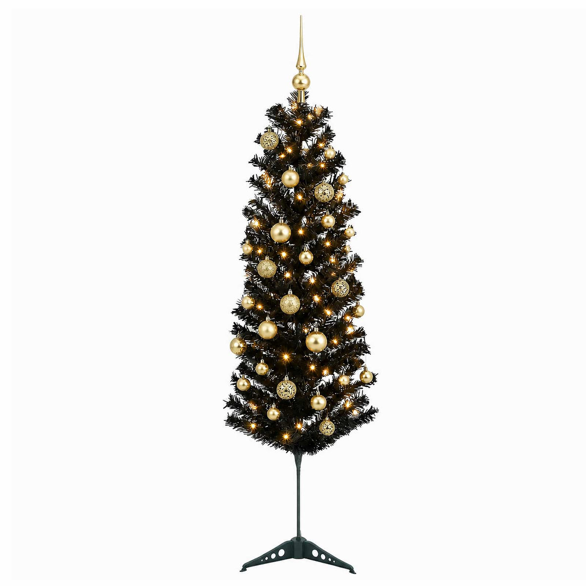 Artificial Slim Christmas Tree with Bauble 150 LEDs 120 cm with LEDs & gold/bronze balls