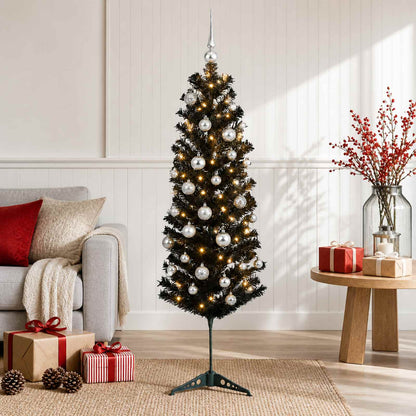 Artificial Slim Christmas Tree with Bauble 150 LEDs 120 cm with LEDs & silver balls