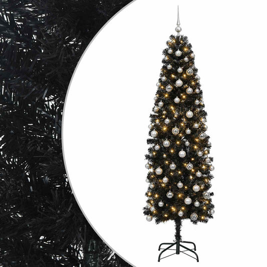 vidaXL Artificial Slim Christmas Tree with Bauble 180 cm 300 LEDs 2