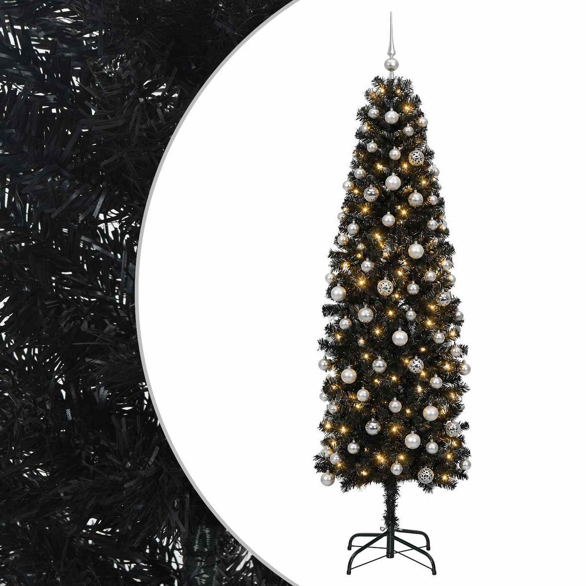 vidaXL Artificial Slim Christmas Tree with Bauble 210 cm 300 LEDs 2