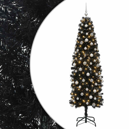 vidaXL Artificial Slim Christmas Tree with Bauble 210 cm 300 LEDs 2
