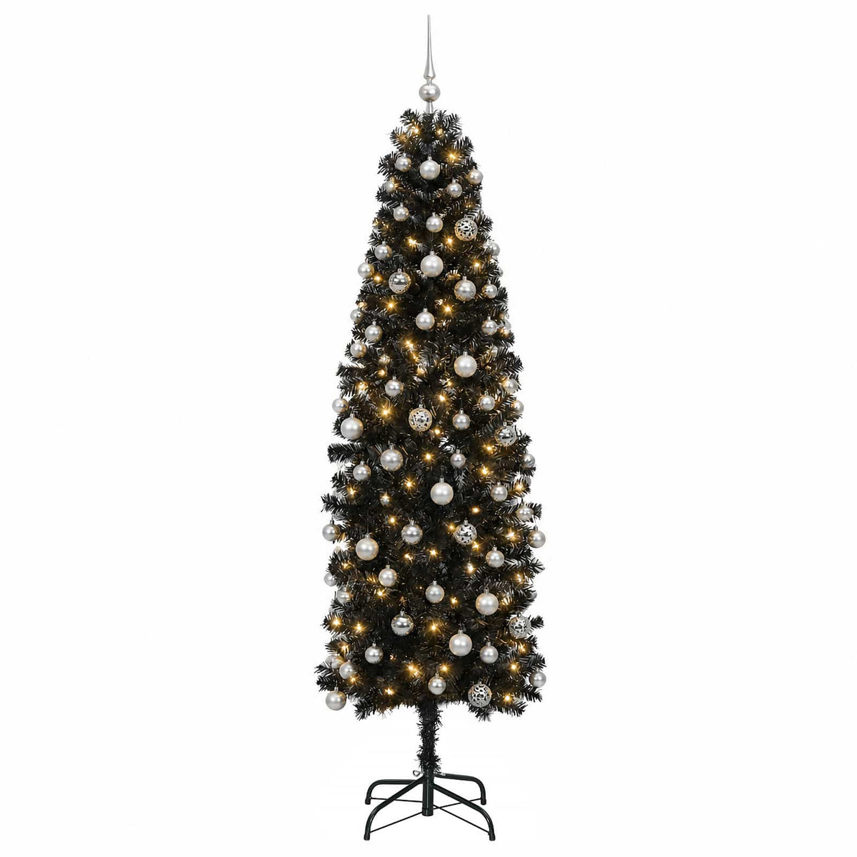 vidaXL Artificial Slim Christmas Tree with Bauble 210 cm 300 LEDs 4