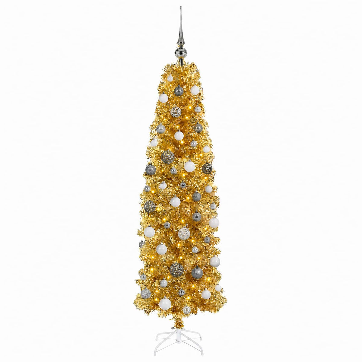 vidaXL Artificial Slim Christmas Tree with Bauble 180 cm 300 LEDs 4