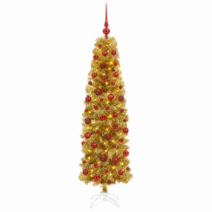 vidaXL Artificial Slim Christmas Tree with Bauble 180 cm 300 LEDs 4