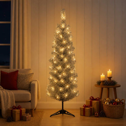 Artificial Slim Christmas Tree with Bauble 150 LEDs 150 cm with LEDs