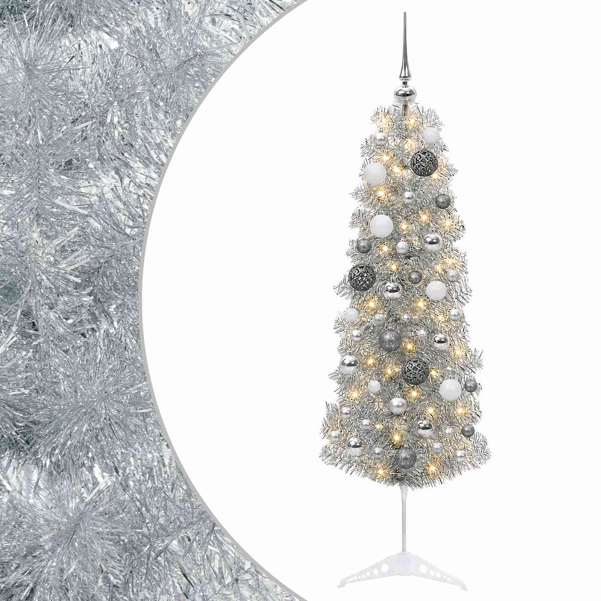 vidaXL Artificial Slim Christmas Tree with Bauble 150 cm 150 LEDs 2