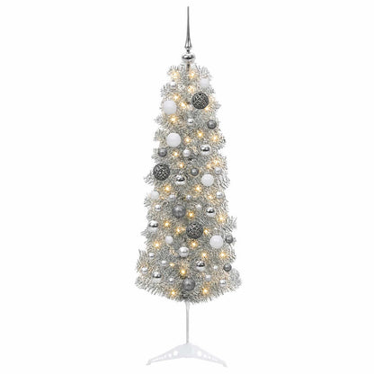 vidaXL Artificial Slim Christmas Tree with Bauble 150 cm 150 LEDs 4