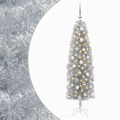 vidaXL Artificial Slim Christmas Tree with Bauble 180 cm 300 LEDs 2