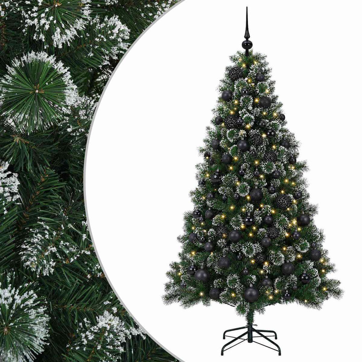 Artificial Christmas Tree with Bauble 300 LEDs 240 cm with LEDs & black balls