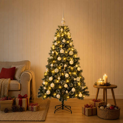 Artificial Christmas Tree with Bauble 150 LEDs 120 cm with LEDs & white balls