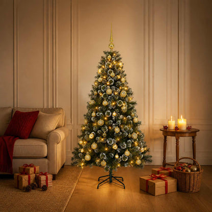 Artificial Christmas Tree with Bauble 150 LEDs 120 cm with LEDs & gold balls