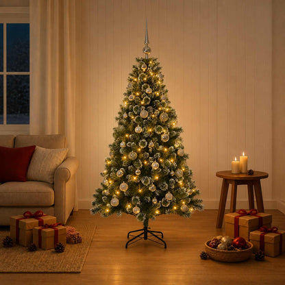 Artificial Christmas Tree with Bauble 150 LEDs 120 cm with LEDs & silver balls