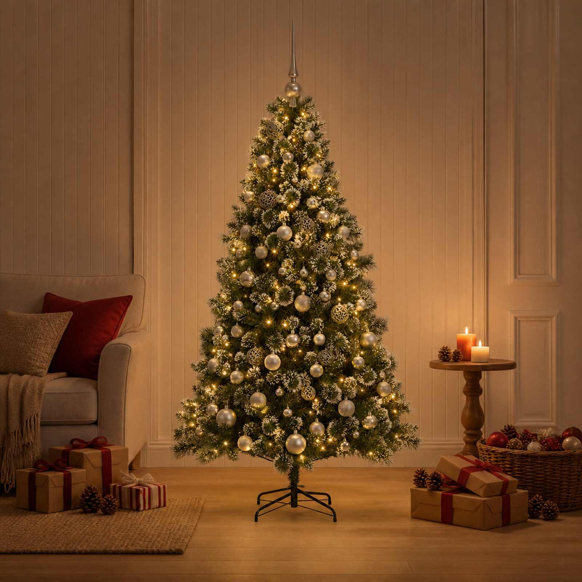 vidaXL Artificial Christmas Tree with Bauble 240 cm 300 LEDs 1