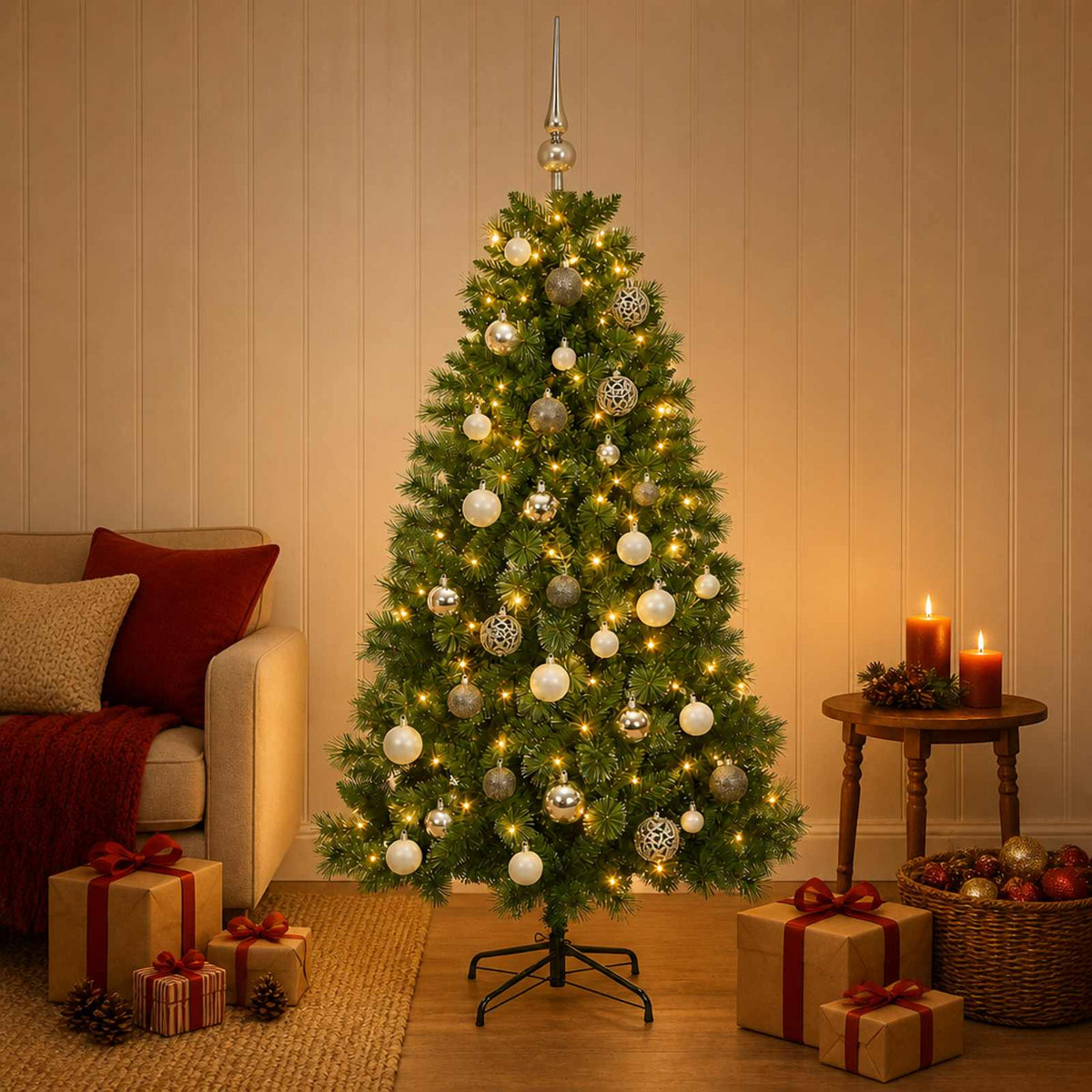 vidaXL Artificial Christmas Tree with Bauble 150 cm 150 LEDs 3