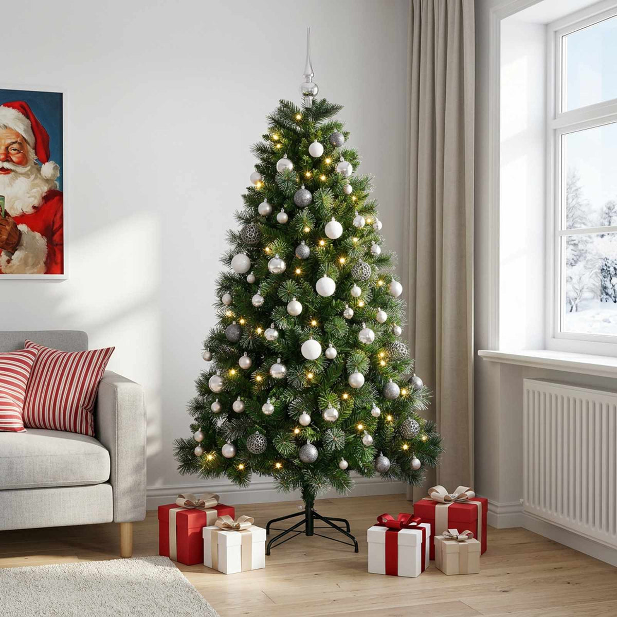 vidaXL Artificial Christmas Tree with Bauble 240 cm 300 LEDs 3