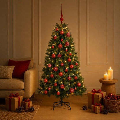 Artificial Christmas Tree with Bauble 150 LEDs 120 cm with LEDs & red balls