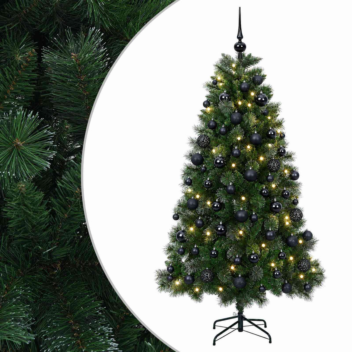 Artificial Christmas Tree with Bauble 300 LEDs 240 cm with LEDs & black balls