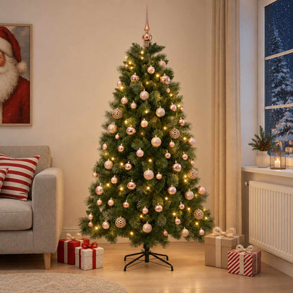 Artificial Christmas Tree with Bauble 300 LEDs 240 cm with LEDs & pink balls