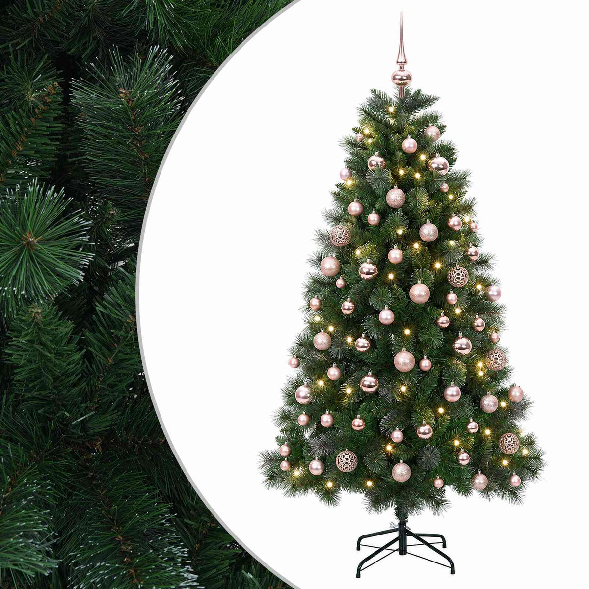 Artificial Christmas Tree with Bauble 300 LEDs 240 cm with LEDs & pink balls