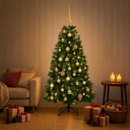 Artificial Christmas Tree with Bauble 150 LEDs 150 cm with LEDs & gold balls