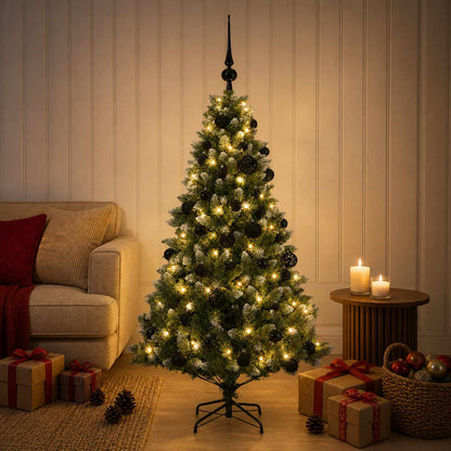 Artificial Christmas Tree with Bauble 150 LEDs 150 cm with LEDs & black balls