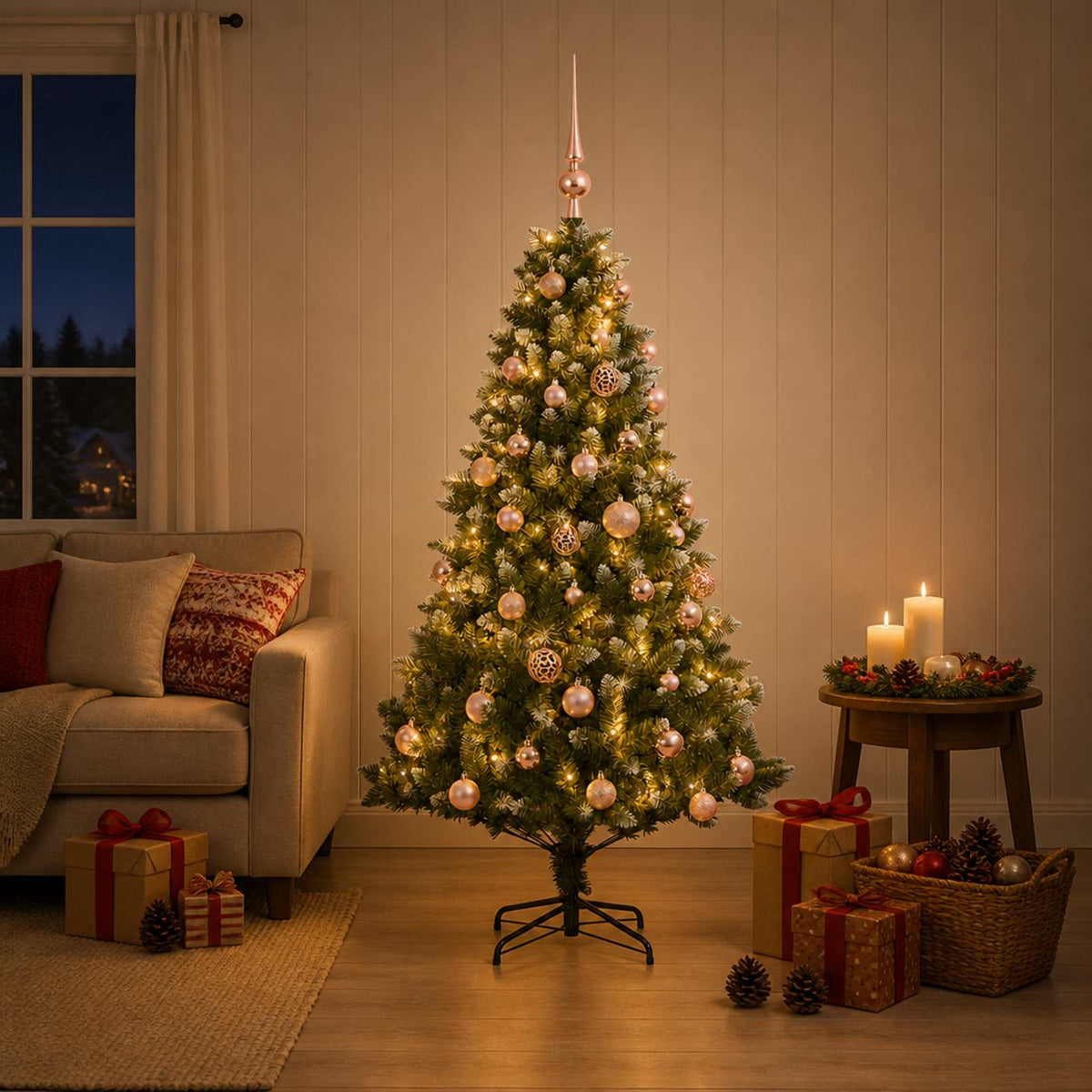 Artificial Christmas Tree with Bauble 150 LEDs 120 cm with LEDs & pink balls