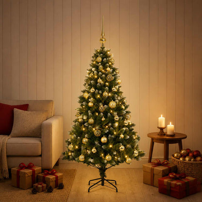 Artificial Christmas Tree with Bauble 150 LEDs 120 cm with LEDs & gold balls