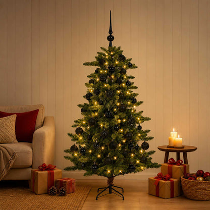 Artificial Christmas Tree with Bauble 150 LEDs 150 cm with LEDs & black balls