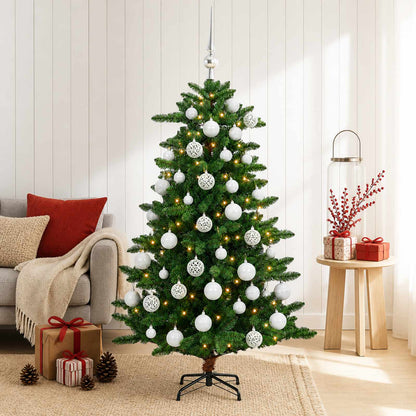 Artificial Christmas Tree with Bauble 150 LEDs 120 cm with LEDs & white balls