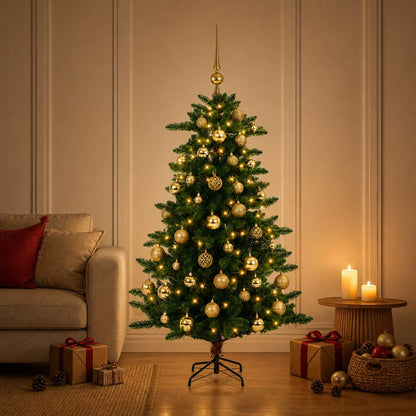 Artificial Christmas Tree with Bauble 150 LEDs 150 cm with LEDs & gold balls