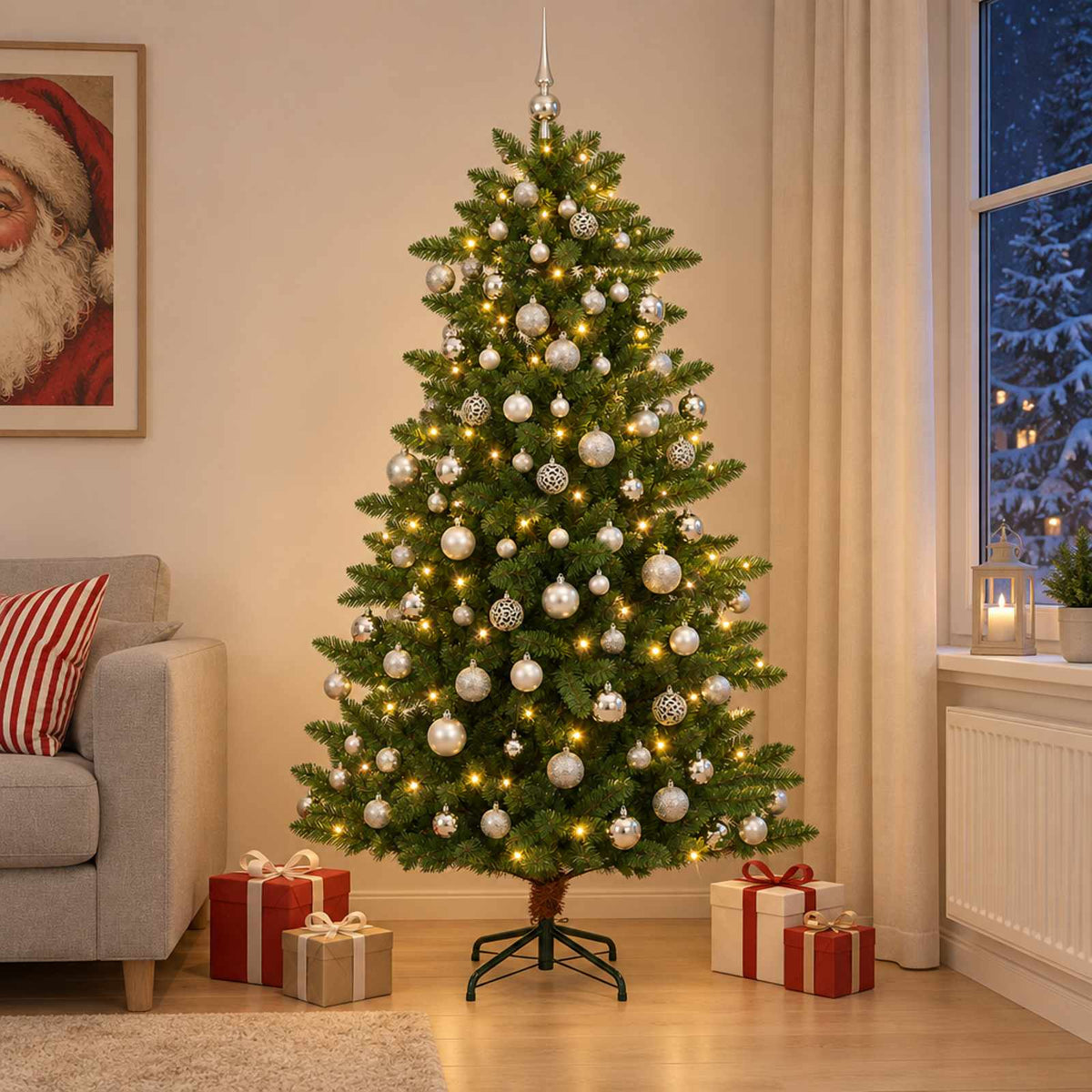 vidaXL Artificial Christmas Tree with Bauble 240 cm 300 LEDs 1