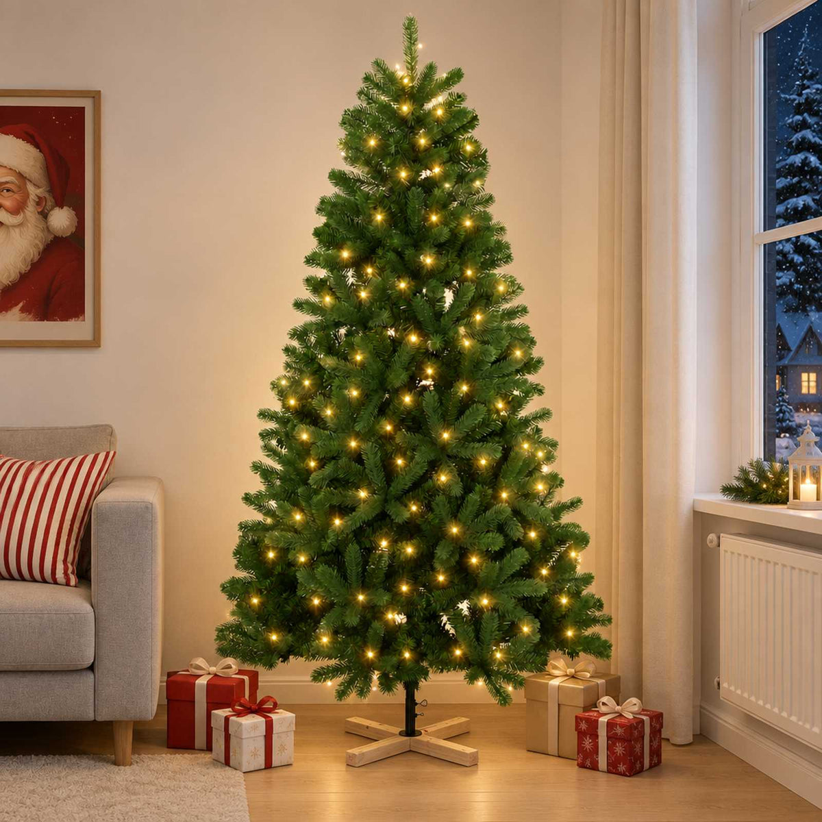 vidaXL Artificial Christmas Tree 240 cm 300 LEDs Warm White PVC Green 1