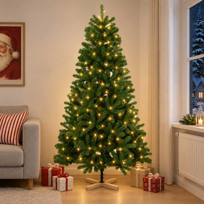 vidaXL Artificial Christmas Tree 240 cm 300 LEDs Warm White PVC Green 1