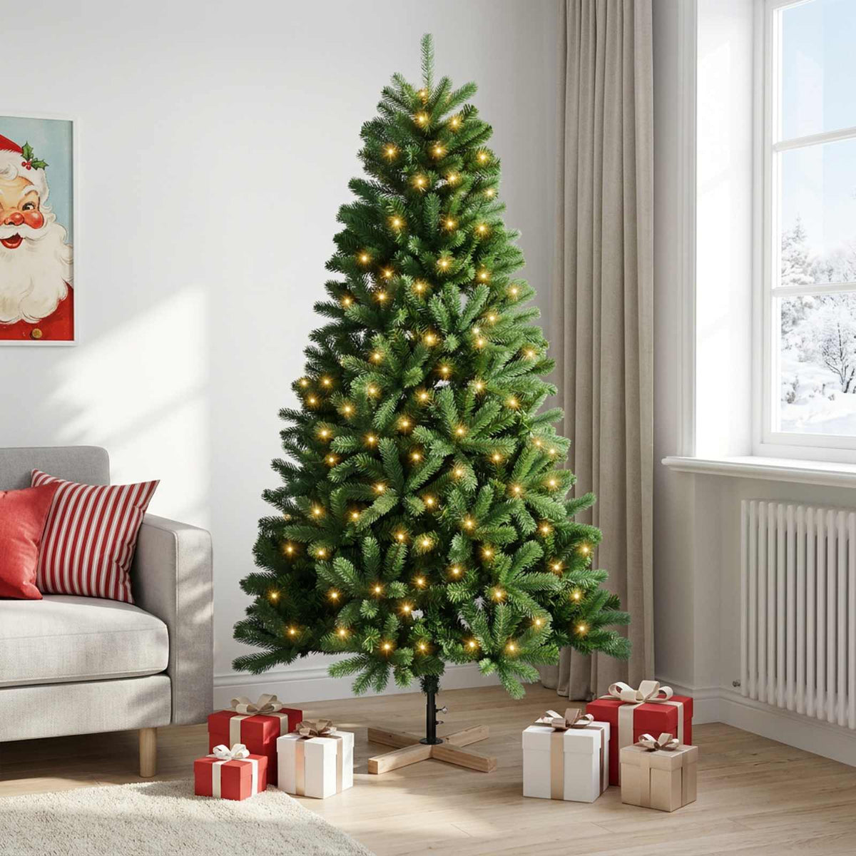 vidaXL Artificial Christmas Tree 240 cm 300 LEDs Warm White PVC Green 3