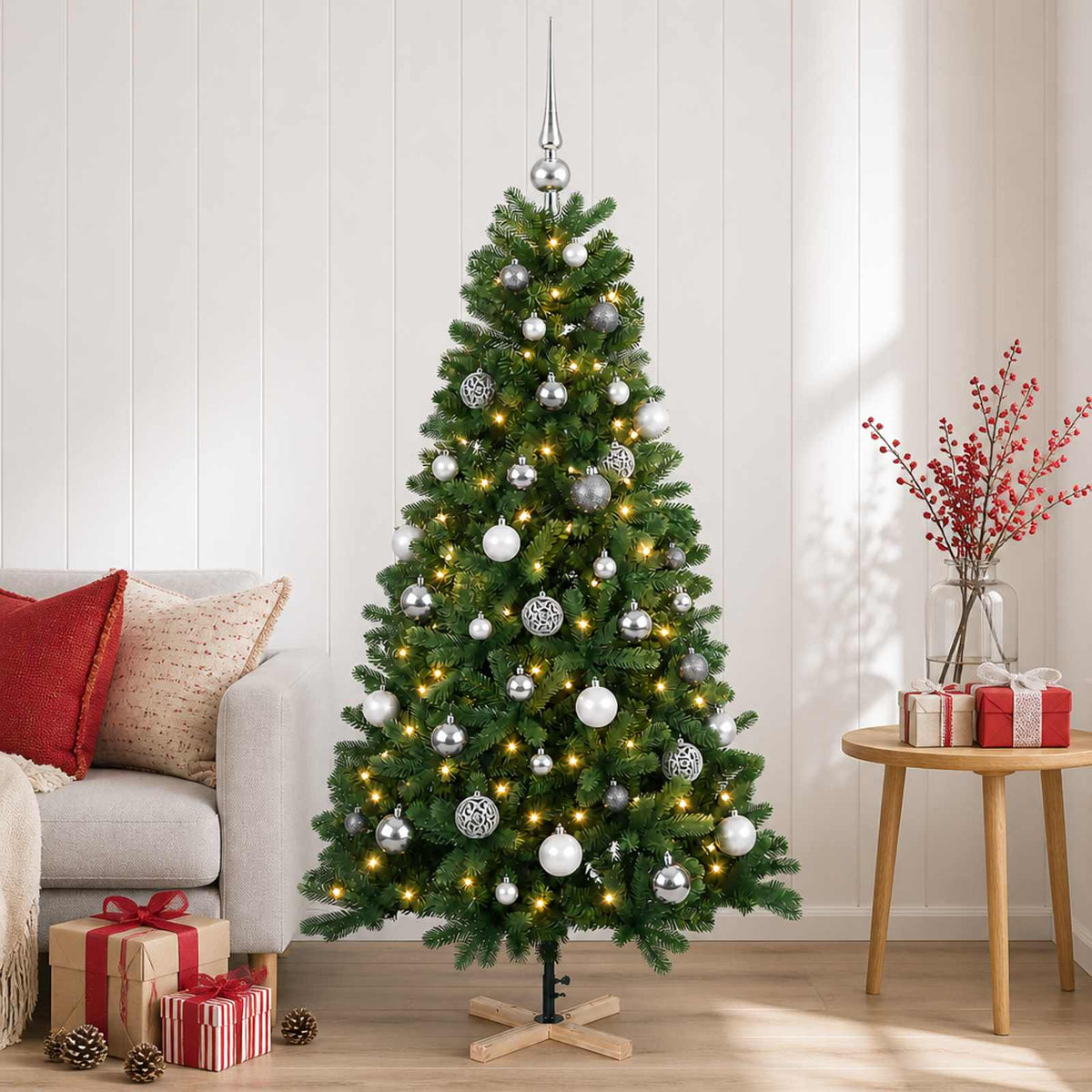 vidaXL Artificial Christmas Tree with Bauble 150 cm 150 LEDs 1
