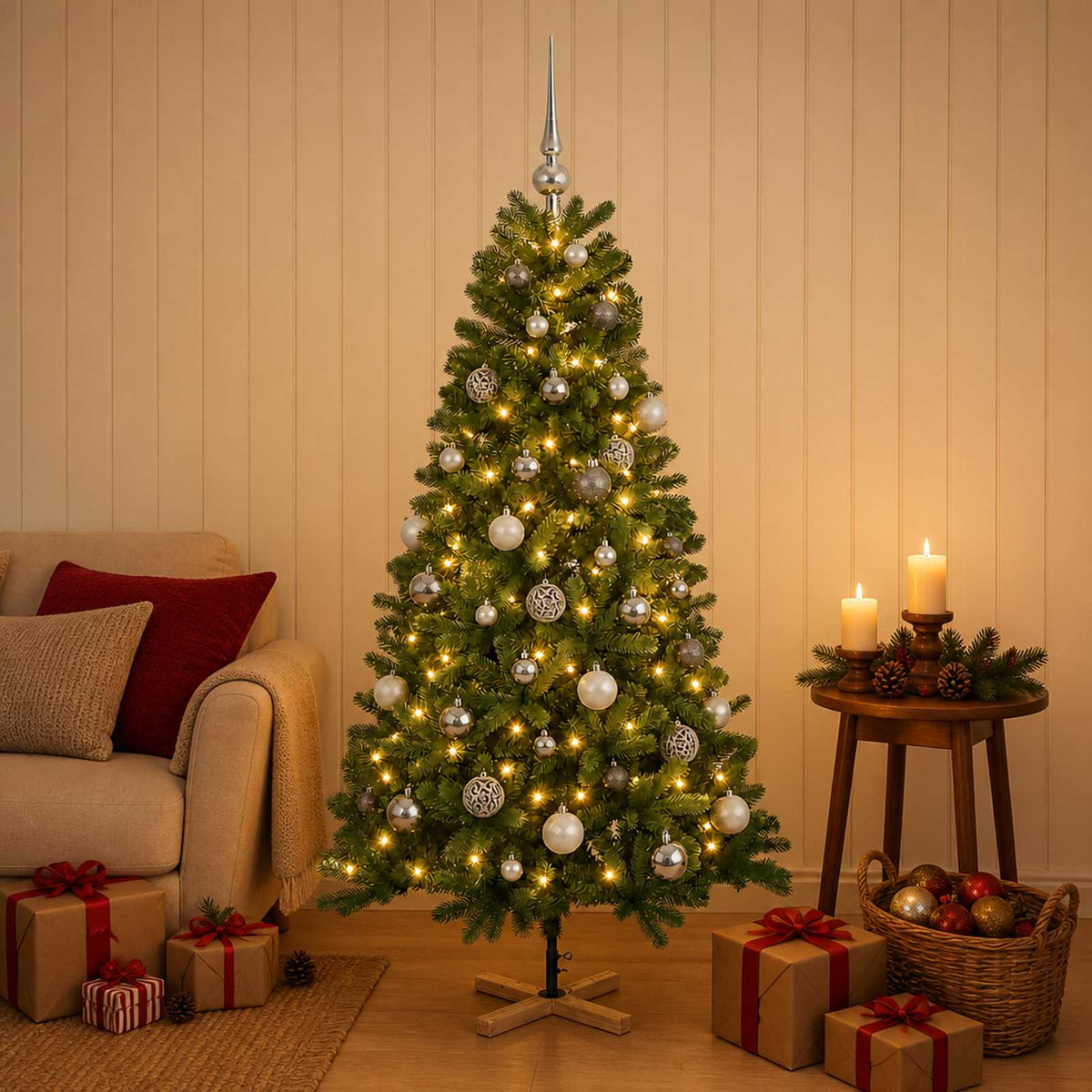 vidaXL Artificial Christmas Tree with Bauble 150 cm 150 LEDs 3