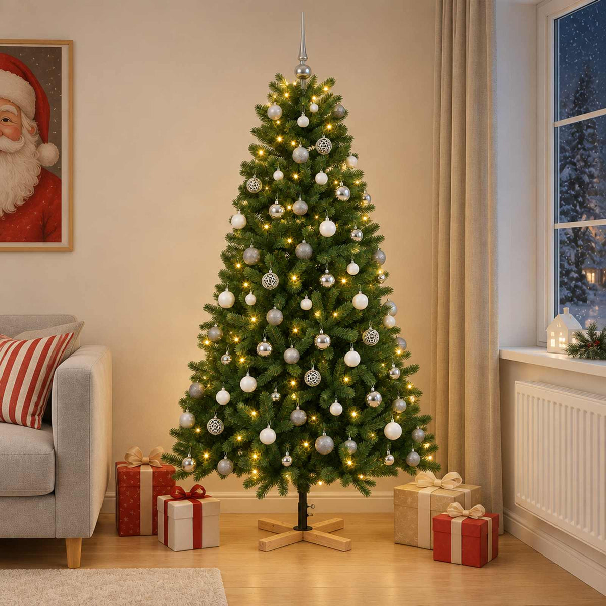 vidaXL Artificial Christmas Tree with Bauble 180 cm 300 LEDs 1
