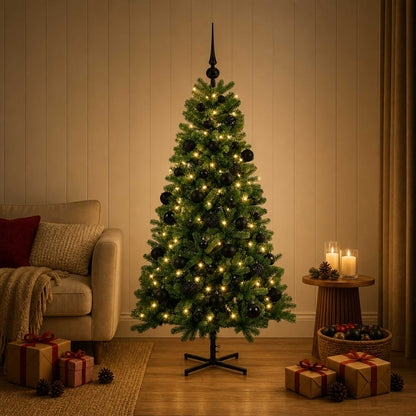 Artificial Christmas Tree with Bauble 150 LEDs 150 cm with LEDs & black balls