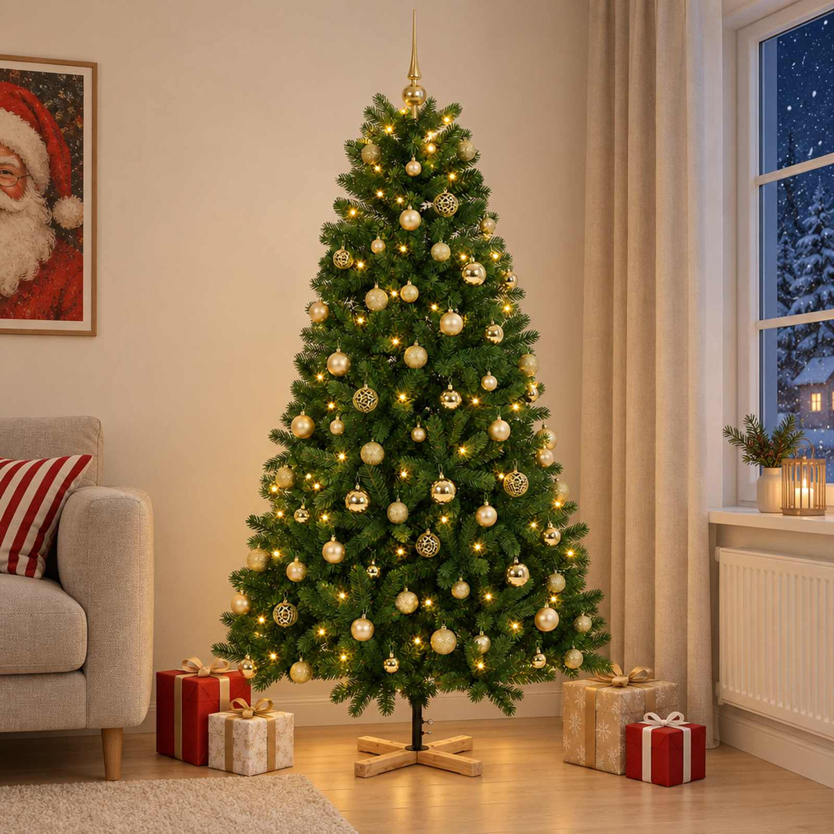 vidaXL Artificial Christmas Tree with Bauble 210 cm 300 LEDs 1