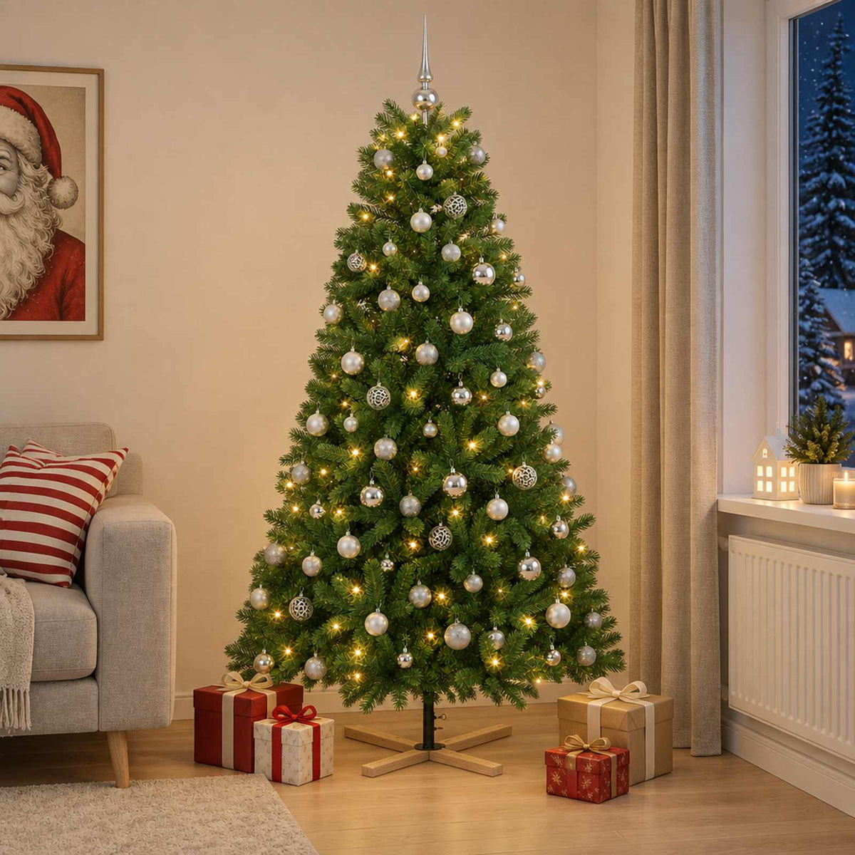 vidaXL Artificial Christmas Tree with Bauble 240 cm 300 LEDs 1