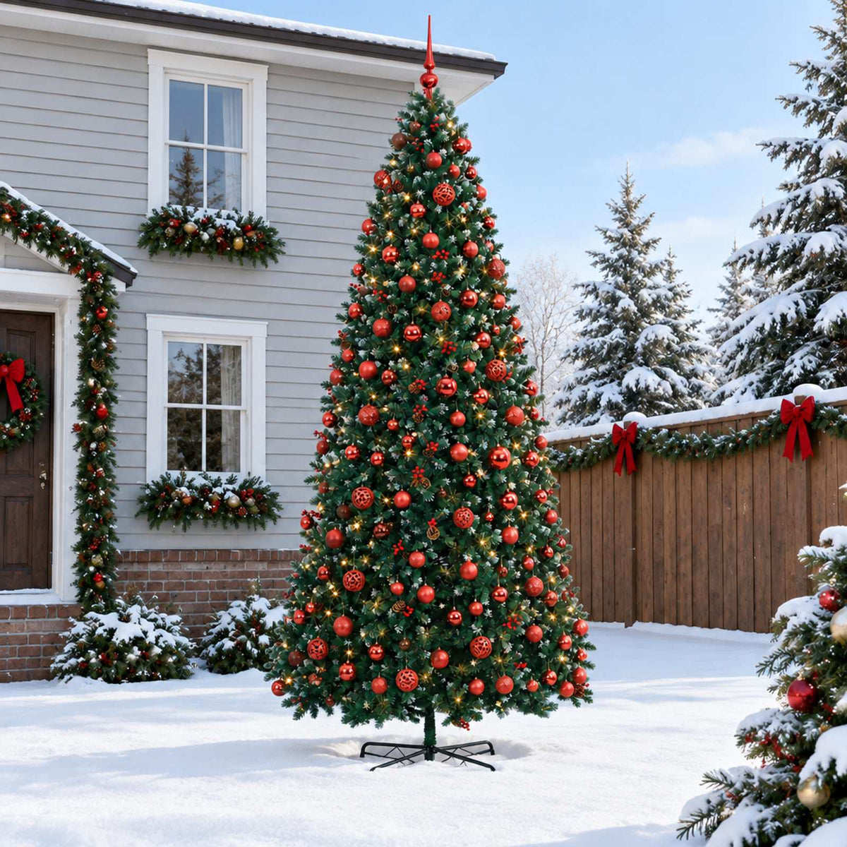 vidaXL Artificial Hinged Christmas Tree with Bauble 400 cm 600 LEDs 1