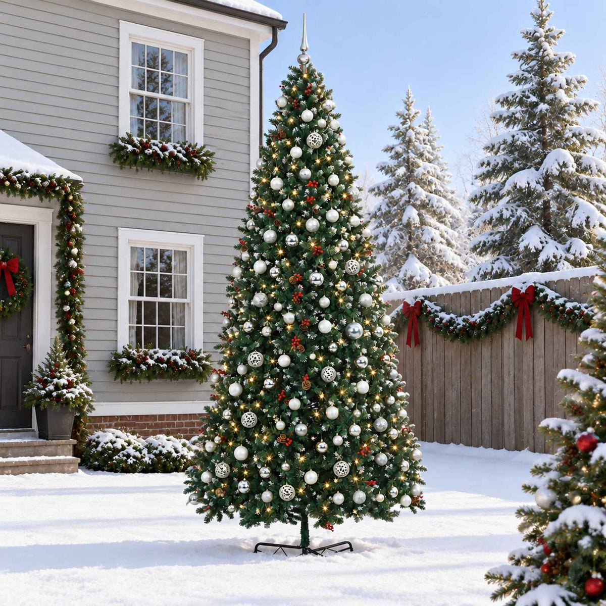 vidaXL Artificial Hinged Christmas Tree with Bauble 400 cm 600 LEDs 1