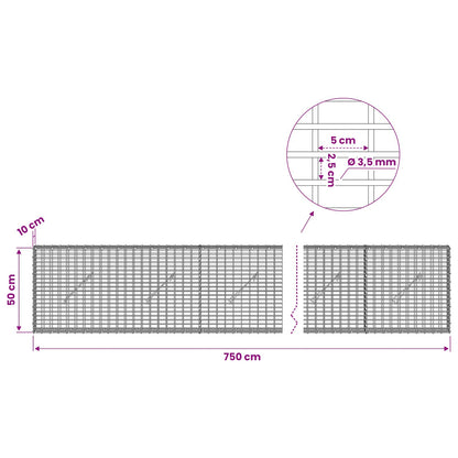 vidaXL Gabion with 3.5 mm Wire and 5x2.5 cm Mesh 750x10x50 cm 6