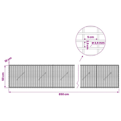 vidaXL Gabion with 3.5 mm Wire and 5x2.5 cm Mesh 850x10x50 cm 6