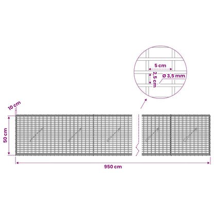 vidaXL Gabion with 3.5 mm Wire and 5x2.5 cm Mesh 950x10x50 cm 6